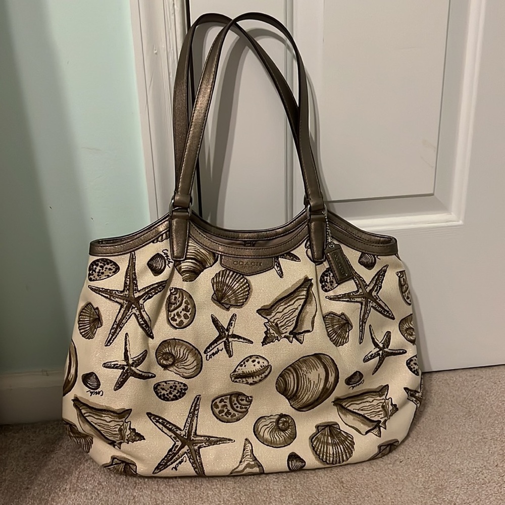 Coach Canvas Seashell Shoulder Bag in Tan/Brown